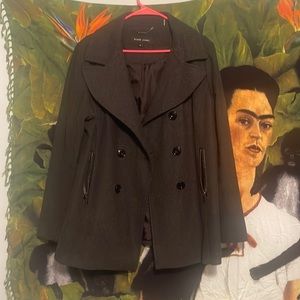 Nice coat dark grey. Gently used. Looks like new. Box10